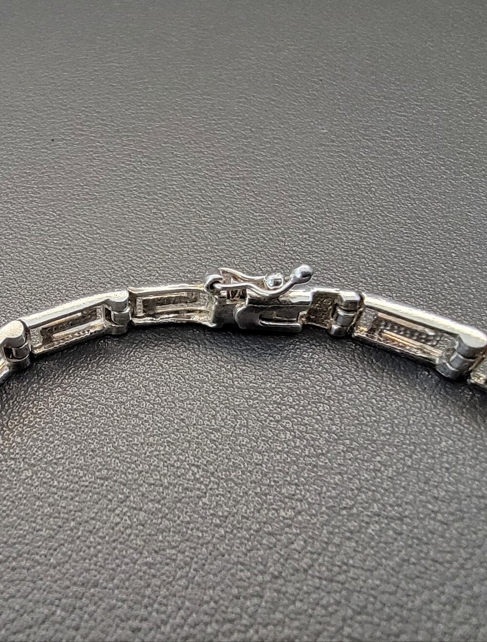 925 Italy ATI Sterling Silver Greek Key Meander Link Bracelet 7.5" Box Clasp - Picture 2 of 6